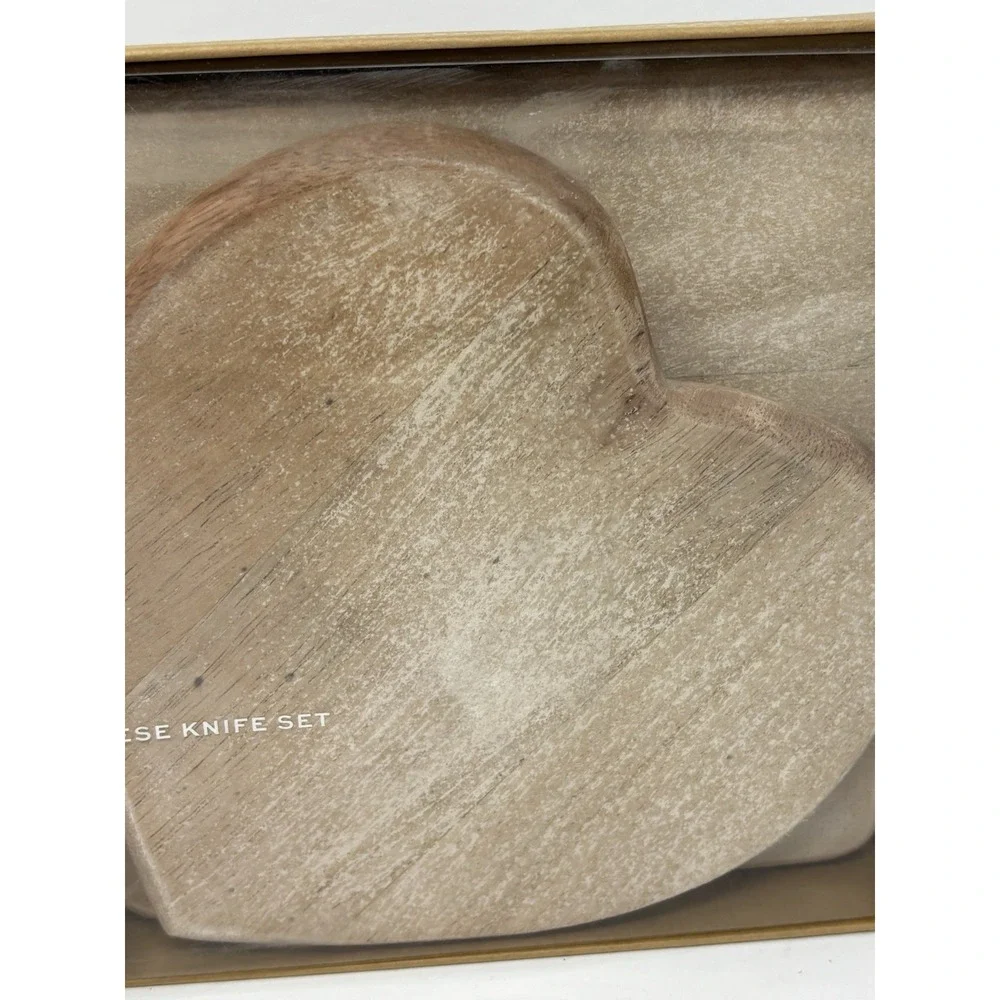 Pottery Barn Chateau Wood Cheese Charcuterie Board Knife Heart For 2 Gift Set